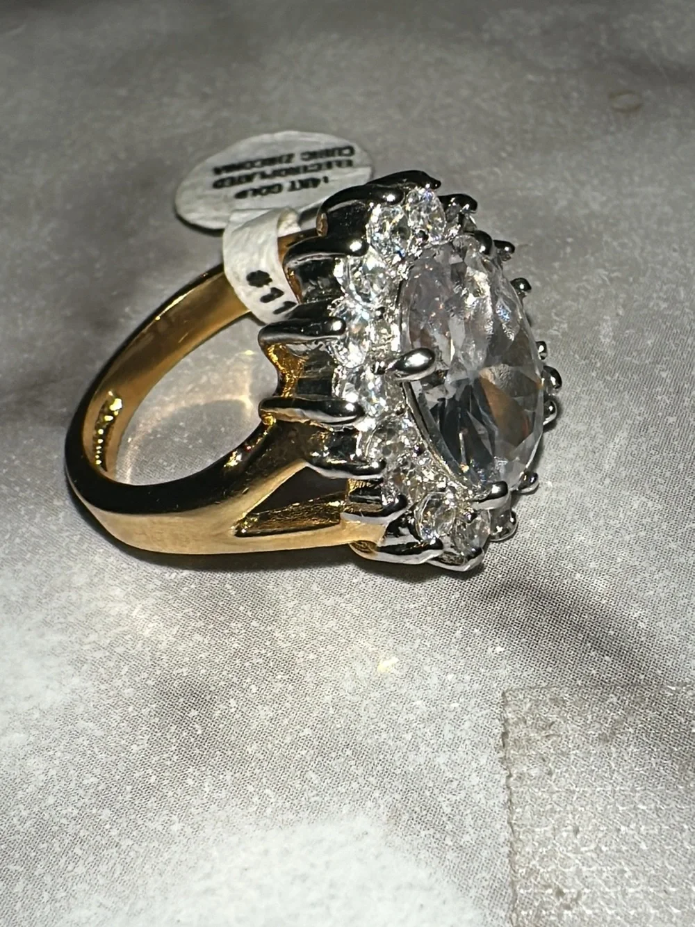 14kt Gold-ElectroPlated Clear Crystal Halo Cocktail Ring with Cubic Zirconia - Picture 4 of 6